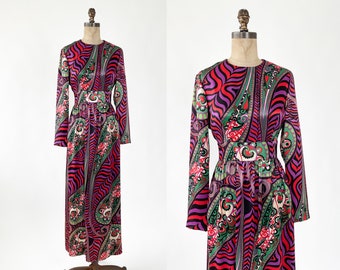 Vintage 1970s Dress | 70s Dalani Paisley Maxi Dress