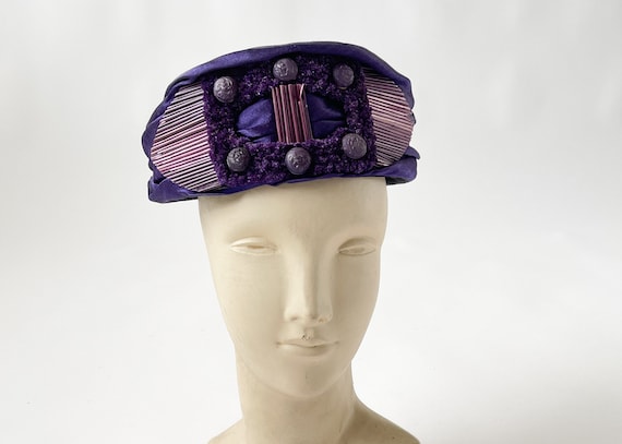 Vintage Edwardian Hat | Antique 1910s Purple Silk… - image 1