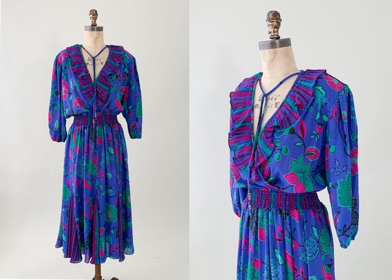 Vintage 1980s Floral Ruffle Dress