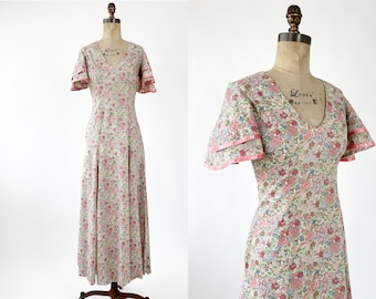 Vintage 1970s Floral Cotton Maxi Dress