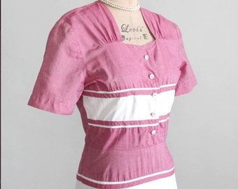 Vintage Late 1940s Striped Cotton Day Dress