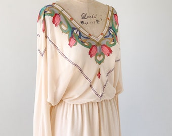 Vintage 1970s Dress | 70s Silk Bat Wing Dress