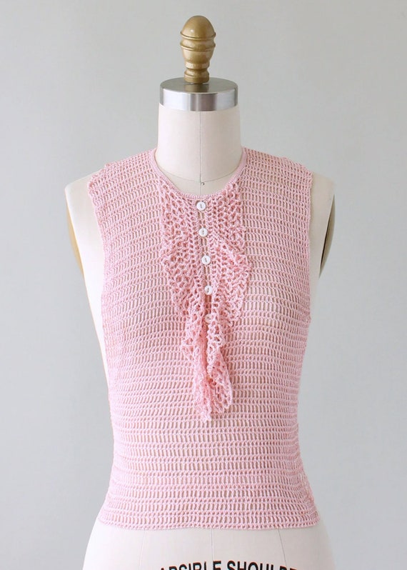 Vintage 1930s Pink Sweater Knit Ruffled Dickie