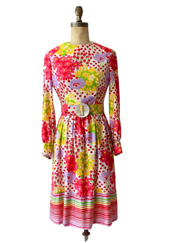 Vintage 1960s 1970s Joan Leslie Print Dress - image 2