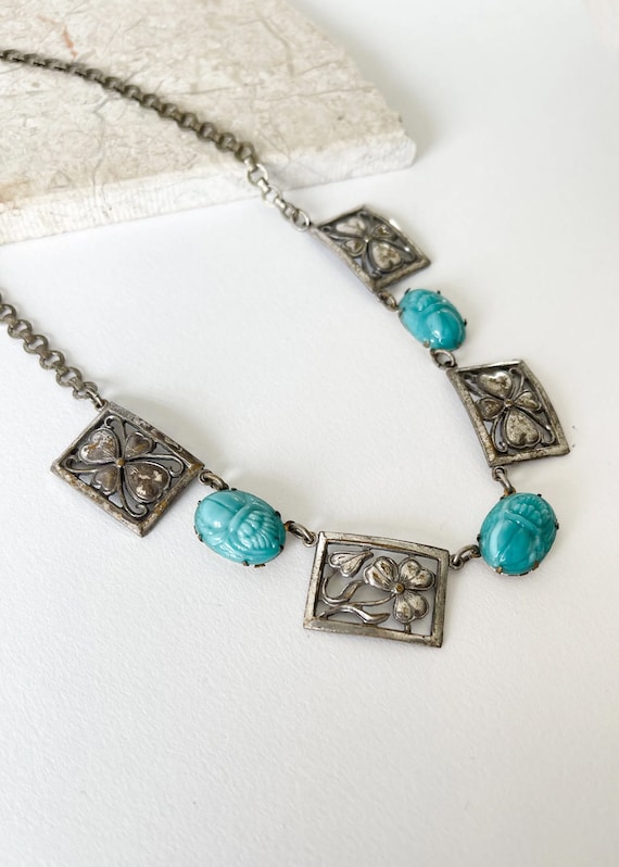 Vintage 1930s Egyptian Revival Scarab Necklace