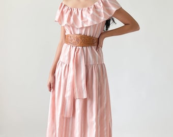 Vintage 1970s Dress | 70s Pink Striped Maxi Dress