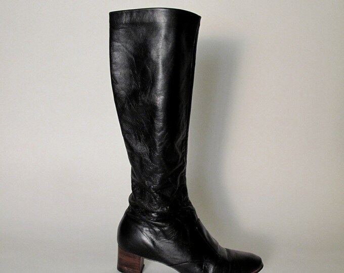 Vintage 1970s Black Leather Joyce Boots Size 8.5N Etsy