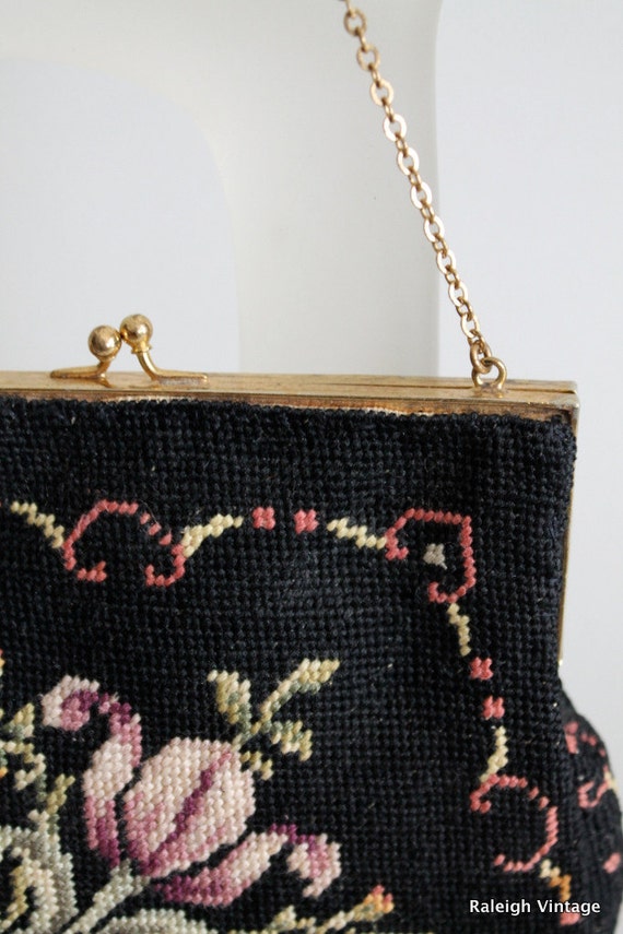 Vintage 1930s Purse : 30s 40s Floral Petit Point … - image 2