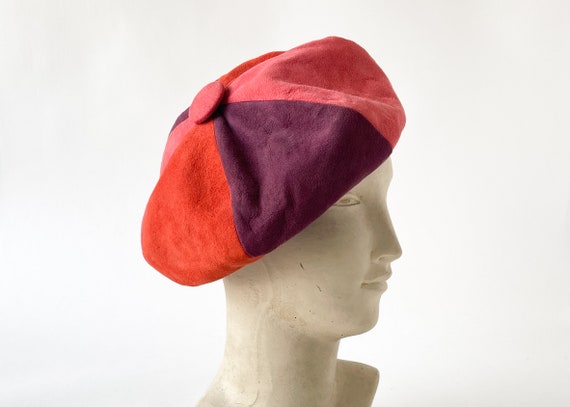 Vintage 1960s Hat | 60s MOD Suede Beret Hat - image 1