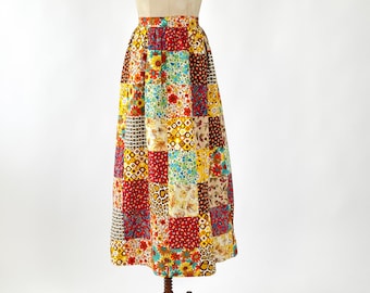 Vintage 1970s Skirt | 70s Patchwork Cotton Skirt