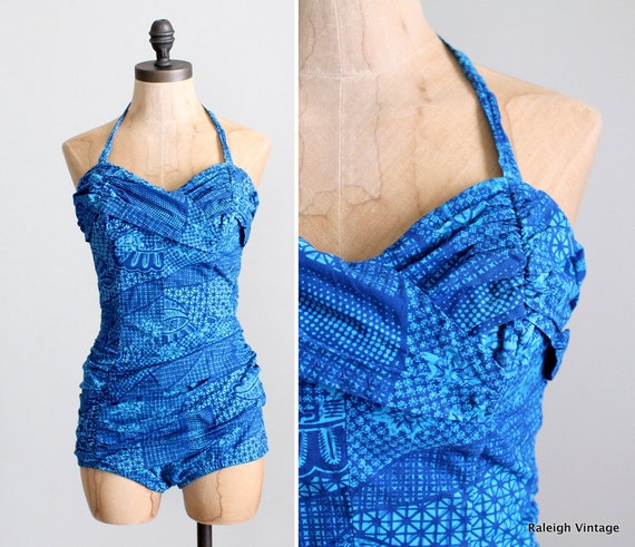 Vintage 1950s Swimsuit : 50s Catalina Tiki Bombshe