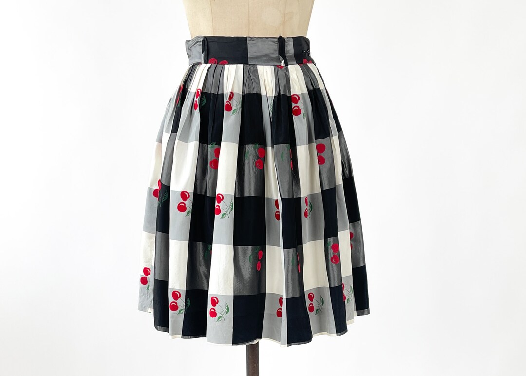 Vintage 1950s Skirt 50s Flocked Cherries Taffeta Skirt - Etsy