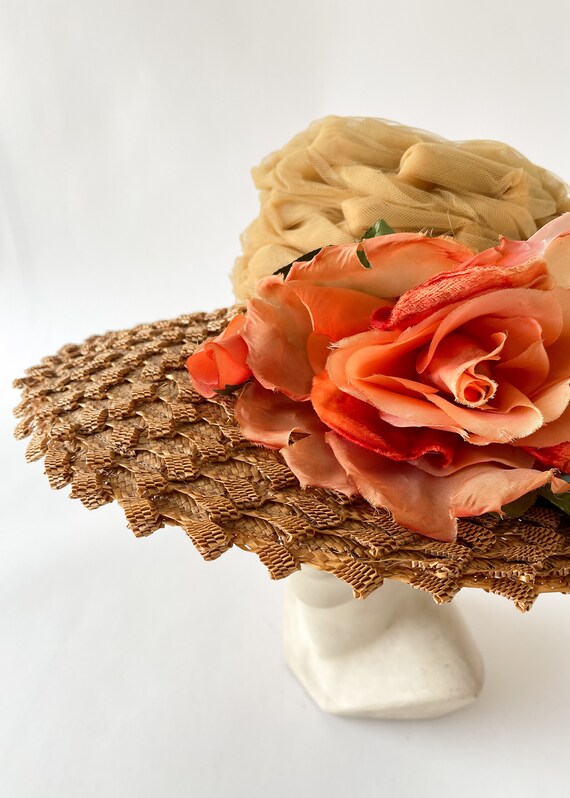 Vintage 1950s Straw and Tulle Hat - image 7