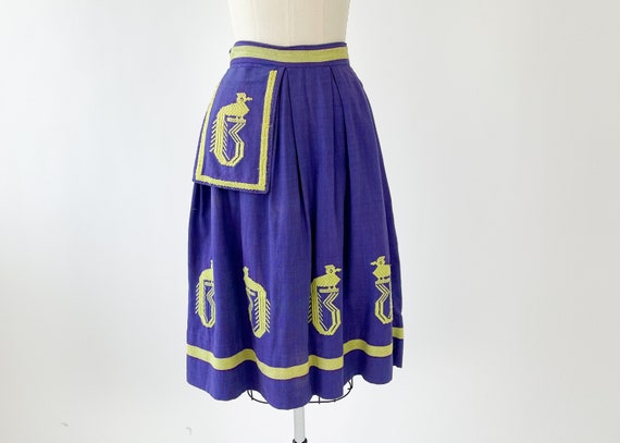 Vintage 1950s Skirt | 50s Embroidered Woven Cotto… - image 1