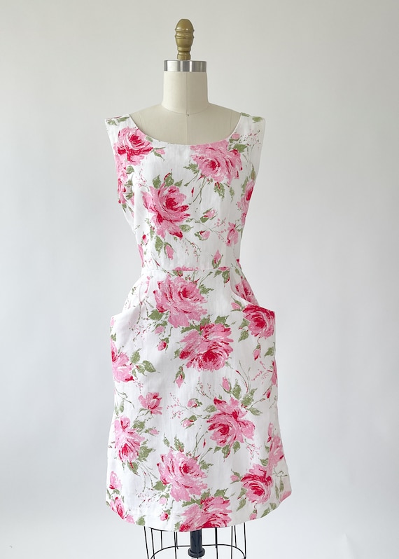 Vintage 1950s Rose Print Cotton Tea Dress