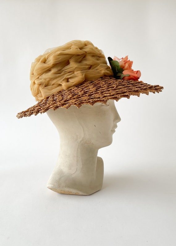 Vintage 1950s Straw and Tulle Hat - image 3