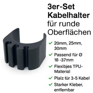 Juego de 3 sujetacables para superficies redondas | Clips flexibles de TPU para patas de mesas y sillas, organizador de cables