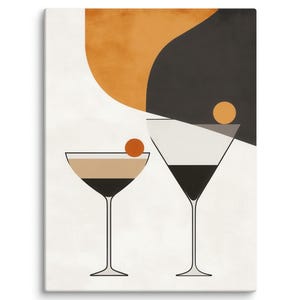Impresión de lienzo de copa de martini moderna, póster de cóctel retro audaz, arte de pared para bar o salón, diseño de bebida pop art de mediados de siglo.