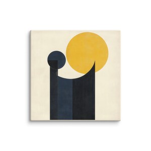 Abstract Minimalist Geometric Canvas Print, Dark Blue and Yellow Shapes.  Bauhaus Inspired Modern Wall Art, Contemporary Home Decor Fine Art