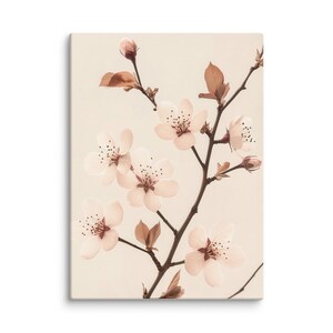 Japandi Cherry Blossom Wall Art - Minimalist Floral Canvas Print - Soft Pink Botanical Illustration - Elegant Home Decor