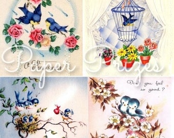 Pretty Bluebirds Flowers Digital Art Vintage Images Download