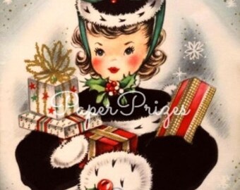 Pretty Girl Holding Presents Vintage Image Download