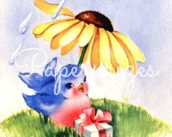 Bluebird Sunflower Vintage Image Download