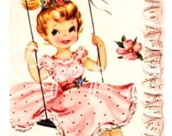 Pretty in Pink Little Girl Swinging Vintage Image Download