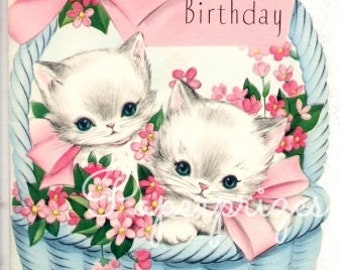 Sweet Kittens Cats Basket Vintage Image Art Download