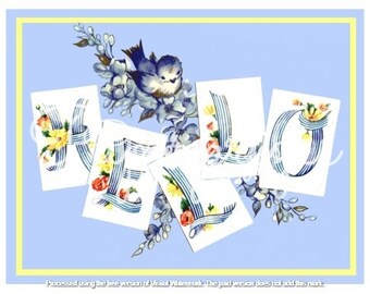 Bluebird Flowers Sign Hello Vintage Image Download