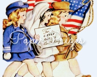 Little Girls Patriotic WWII American Flag Vintage Image Download