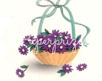 Basket of Pretty Purple Flowers Spring Summer Vintage Image Download