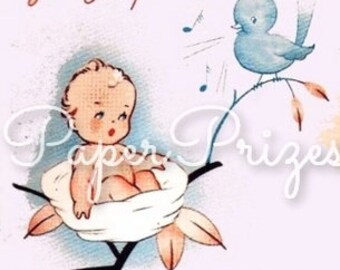 Baby and Bluebird Vintage Scrap Image for Crafts Download