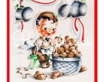 Soldier Boy Peeling Potatoes Patriotic Art Vintage Image Download