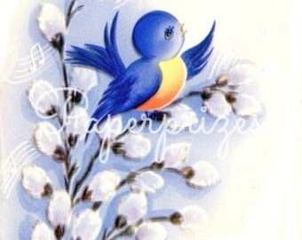 Bluebird Pussy Willows Vintage Art Download