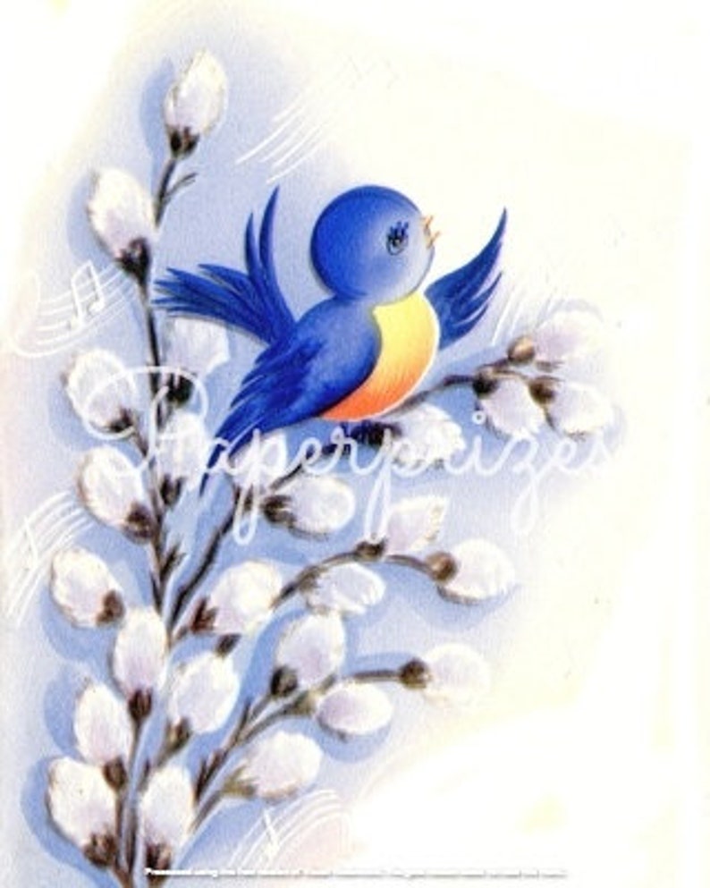 Bluebird Pussy Willows Vintage Art Download image 1