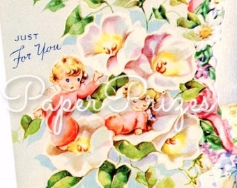 Angels in Flowers Vintage Scrap Image for Crafts Download