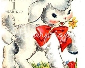 Baby Lamb Birthday Vintage Image Download