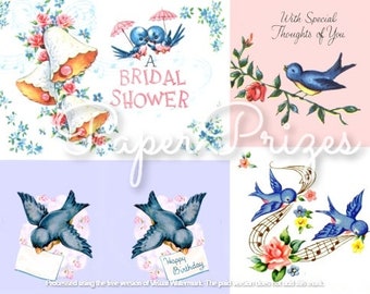 Bluebirds Vintage Images for Paper Crafts Digital Download