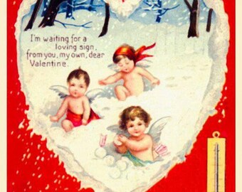 Vintage Postcard Cherubs Angels Snow Temperature Valentine