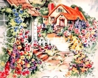 Pretty Garden Cottage Flowers Vintage Image Download