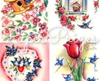 Bluebirds Flowers Hearts Vintage Images for Paper Crafts Download