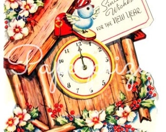 Bluebird Cuckoo Clock Vintage Image Digital Download