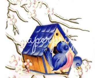 Bluebird Birdhouse Vintage Image Art Download