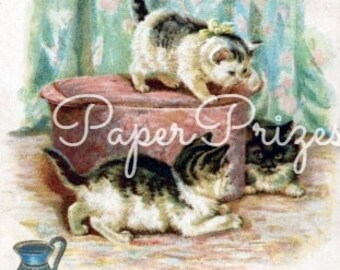 Kittens Playing Antique Image Download