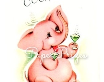 Pink Elephant Party Animal Vintage Image Download
