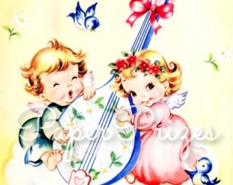 Angels Bluebirds Mandolin Birthday Vintage Image Download