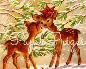 Baby Deer Winter Scene Vintage Image Download