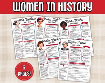 Hojas de trabajo sobre mujeres famosas en la historia / Estudios sociales imprimibles de 3.º a 5.º grado