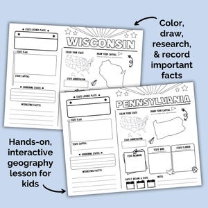 50 States Research Project | Homeschool | US Geography Worksheets | Social Studies Printables | Kindergarten | 1st Grade | 2nd Grade |